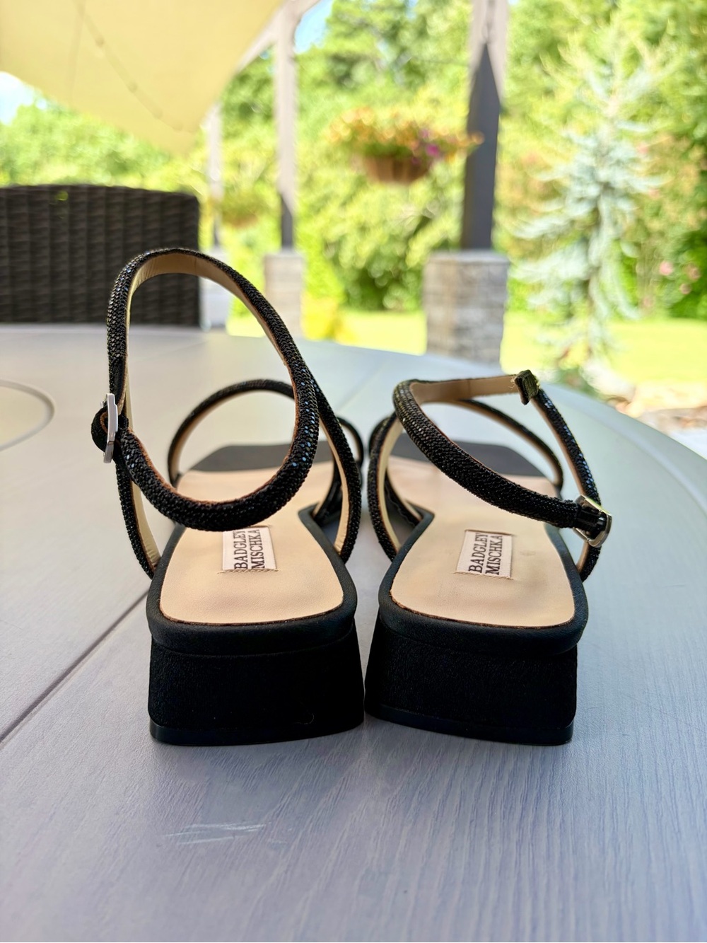 Badgley Mischka Dakota Black Rhinestone Strappy Low Block Heel Sandals Size 9.5 - Picture 5 of 12